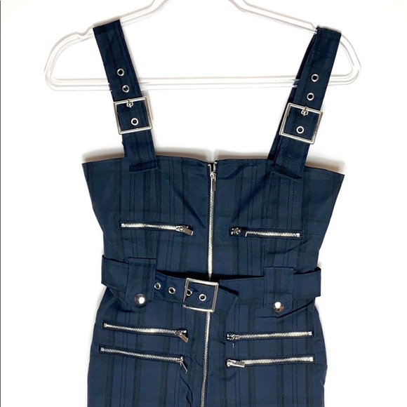 We Wore What navy plaid twill moto overalls XS - Picture 2 of 9